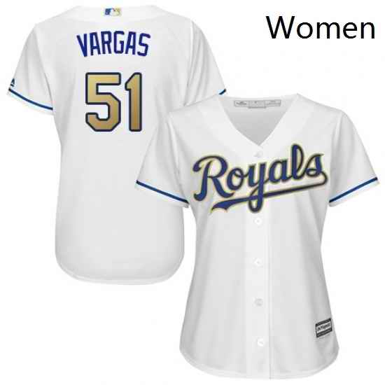 Womens Majestic Kansas City Royals 51 Jason Vargas Replica White Home Cool Base MLB Jersey